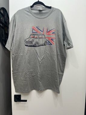 Classic Grey Graphic Tee 100% Cotton with Mini Cooper Car Print 2XL